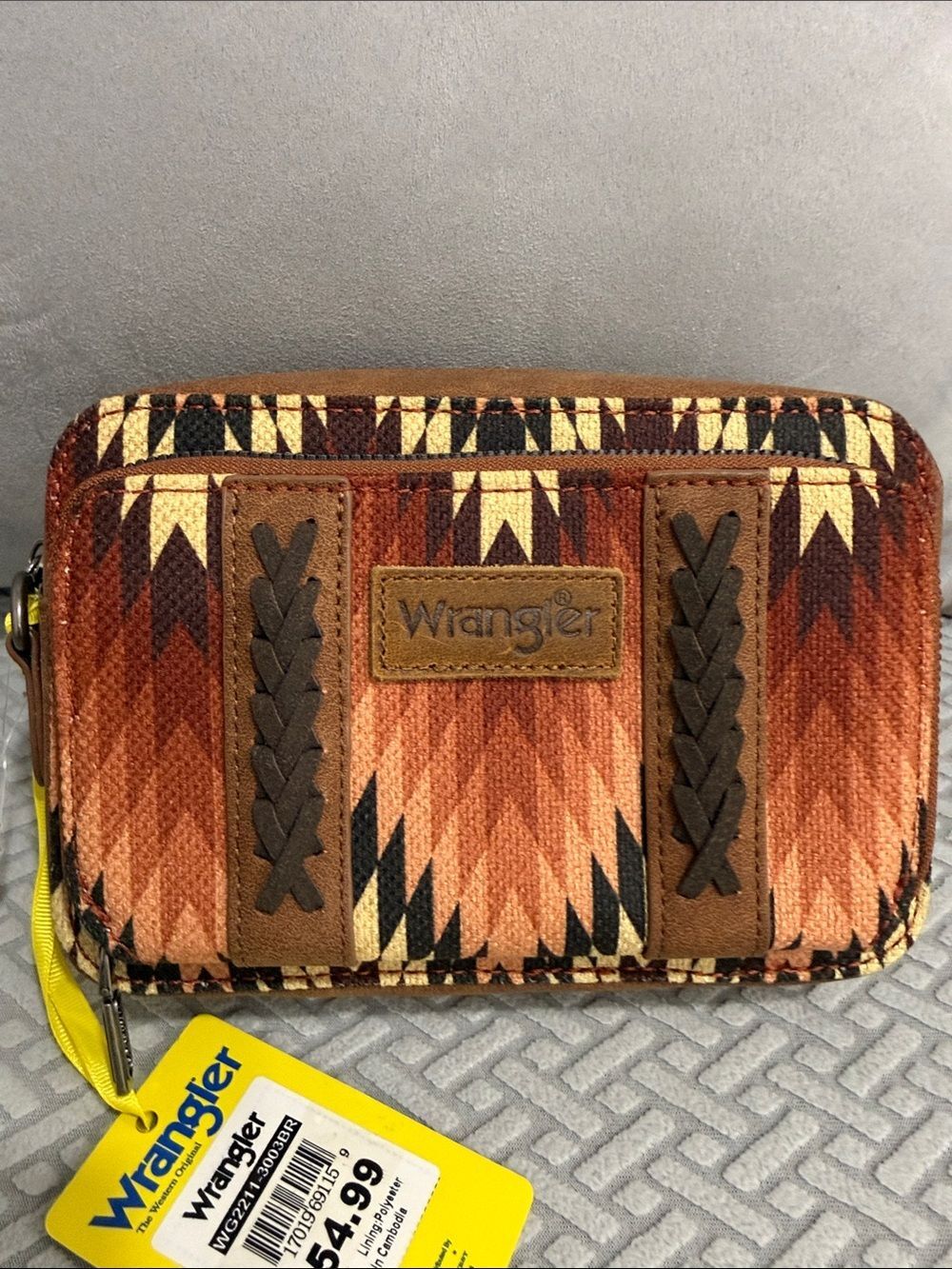 WRANGLER SOUTHWESTERN PRINT CROSSBODY BAG PURSE JEAN BUILT-IN WALLET AZTEC NWT
